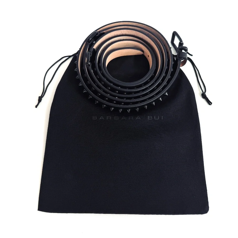 Barbara Bui Black Skinny Spiked Double Wrap Belt Size 90
